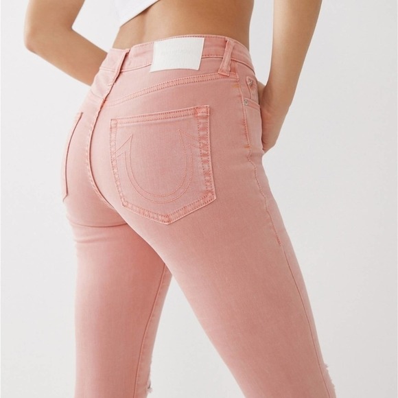 True Religion‎ Pink Raw Hem Distressed Skinny Jeans Size 28 NWT - Picture 1 of 10